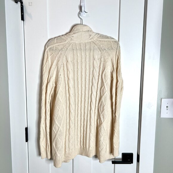 J. Jill Cream Cable Knit Fishermen Sweater Chunky Knit Cardigan Long-Lined M - Picture 5 of 5